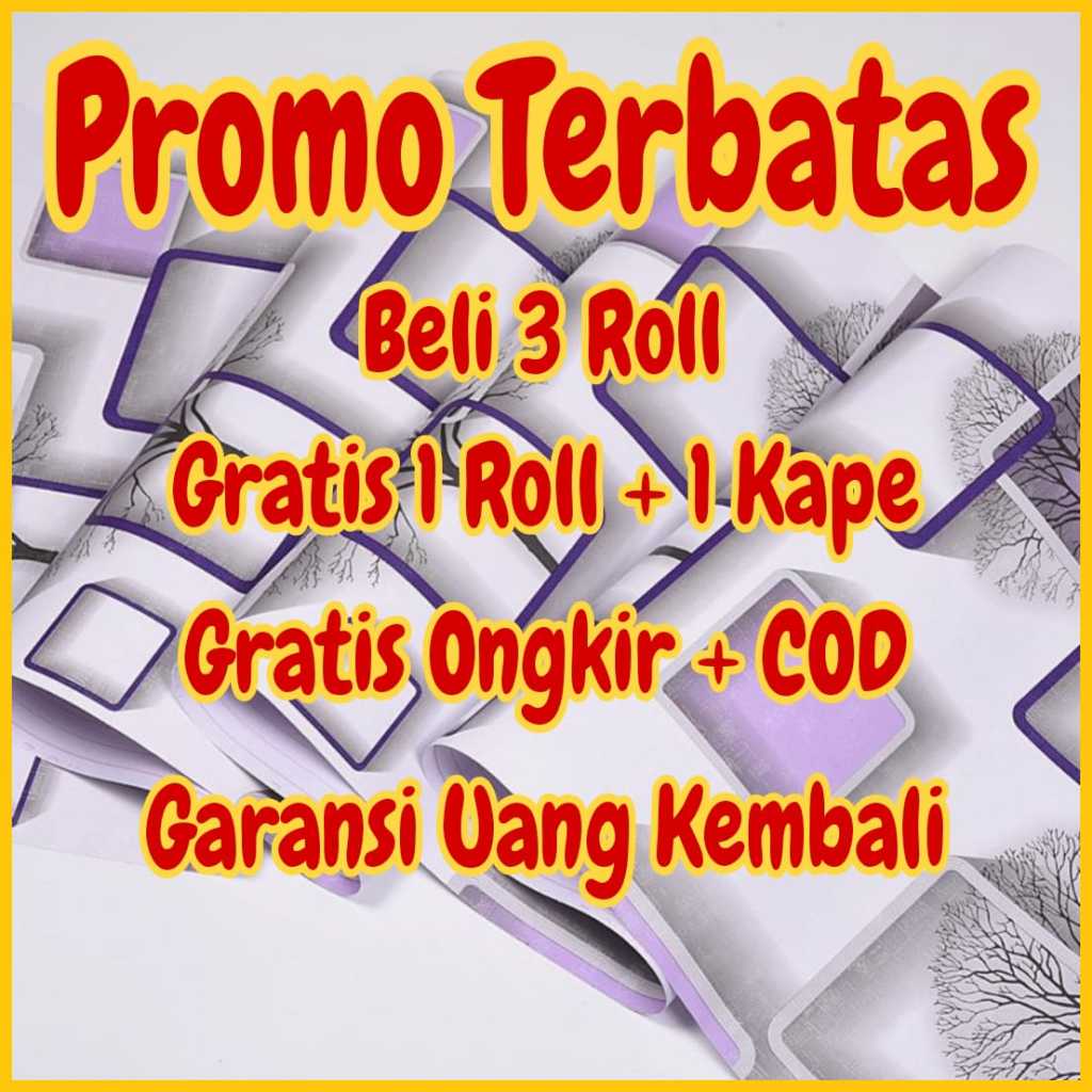 (BELI 3 ROLL GRATIS 1 ROLL + GRATIS 1 KAPE) WALLPAPER DINDING KOTAK 3D HIJAU UNGU BIRU