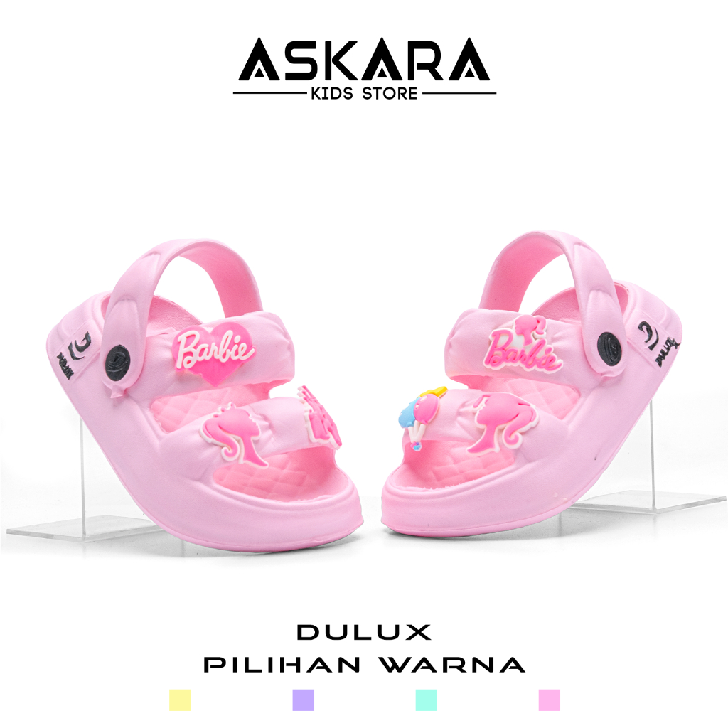 	 Dulux Askara - New Sandal Anak Perempuan Bandua Tali Belakang dengan aksesoris karkater barbie	
