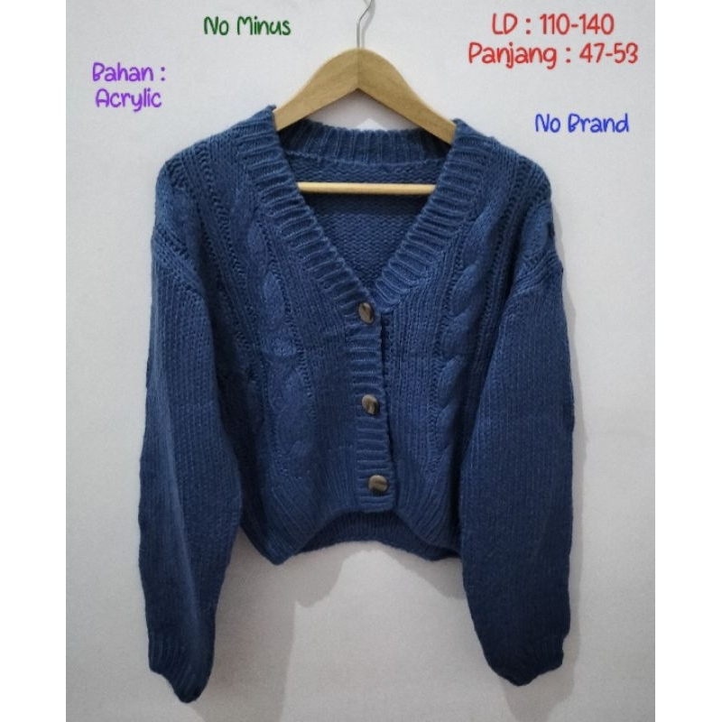 Cardigan Crop Kepang warna Denim