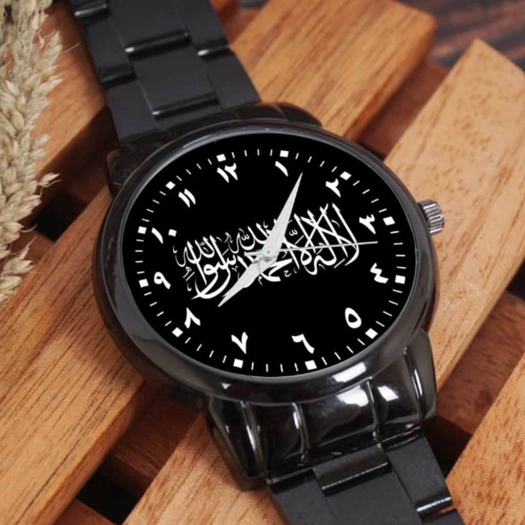 Jam Tangan Pria Stainless Hitam Keren New Custom Tauhid Angka Arab