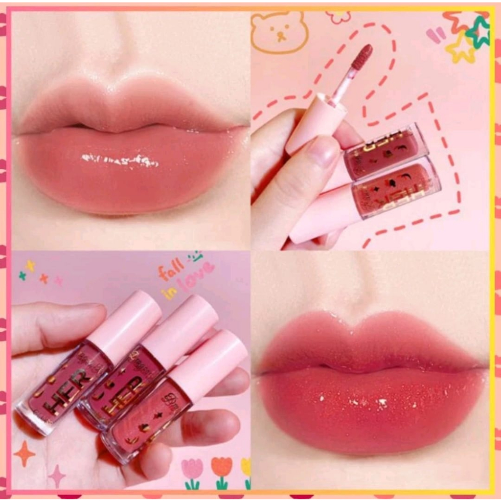 Medan Cod Lipstik Murah / Lipstik HER Lip Glow Glitter Lipstik Liquid Cair 8 Warna Waterproof Lipsti