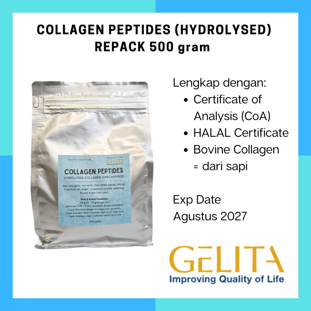GELITA Collagen Peptides Hydrolyzed Unflavored 500 gram Repack HALAL