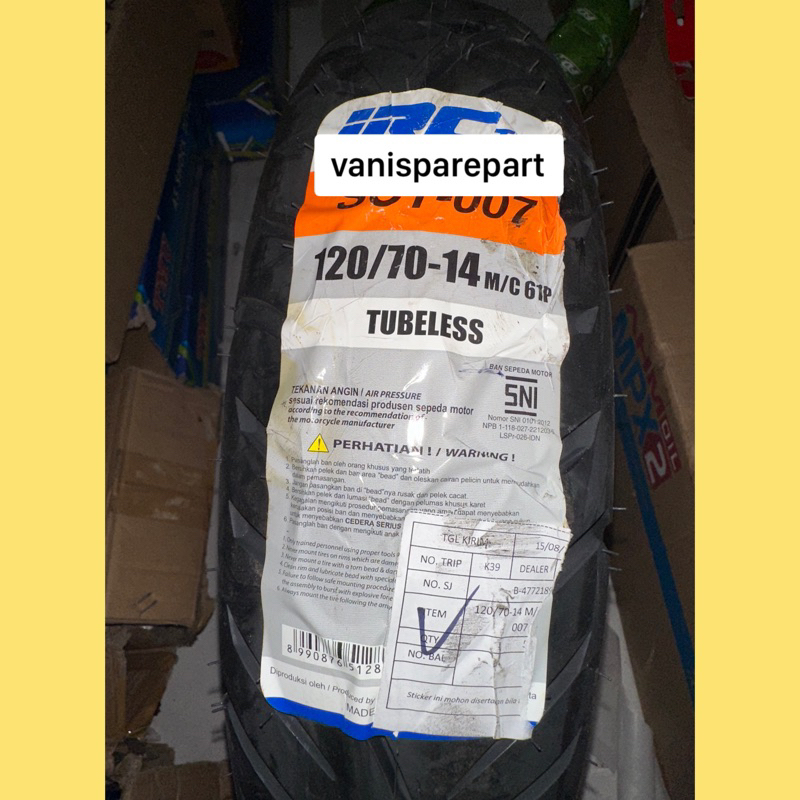 BAN LUAR 120/70-14 IRC TUBLESS