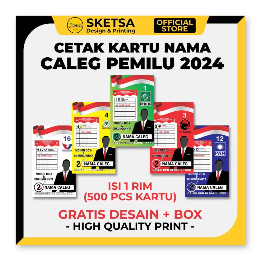 

BERGARANSI!! Kartu Nama Caleg Pemilu 2024 Free Desain Semua Partai isi 500 pcs