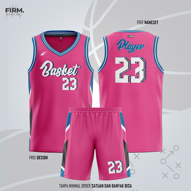 Jersey basket pink custom basketball pbl basket team baju jersey futsal fullprinting bebas custom sa