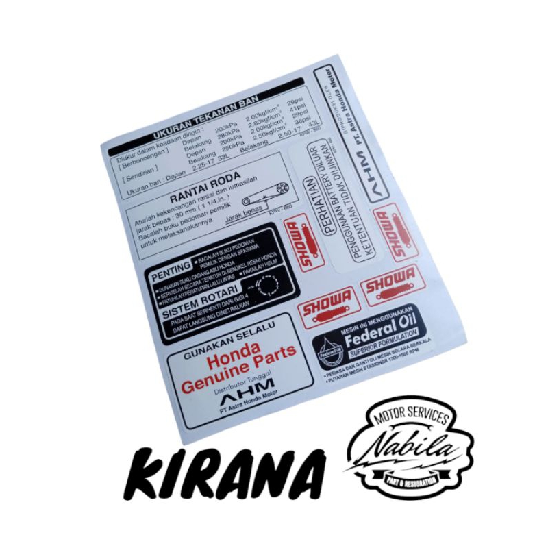 sticker stiker pelengkap logo Honda kirana karisma