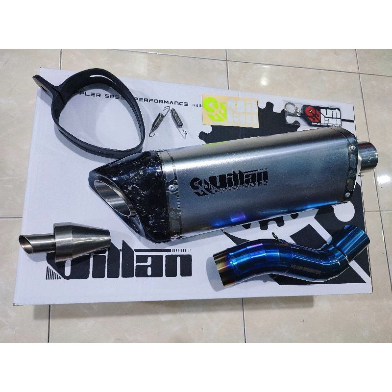 (ORIGINAL) KNALPOT VILLAN MV1 BLACK/SILVER/BLUE + BRACKET KARBON + SLIPON FOR ZX25RR CBR250RR/R CBR/