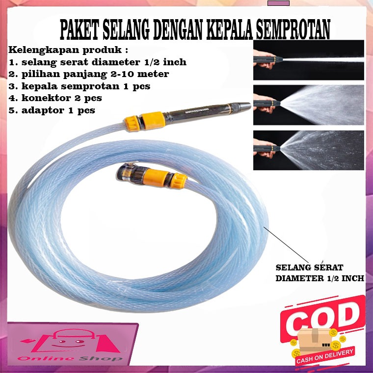 Paket Lengkap Semprotan Cuci Motor Mobil Kebun Taman Selang Air 1/2 Inch Plus Kepala semprotan air c