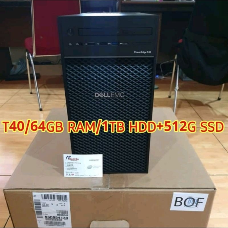 SERVER DELL T40 PowerEdge + INTEL XEON 4Core E-2224G + RAM 64GB ECC + HDD SATA 1TB + SSD 512GB M.2 N