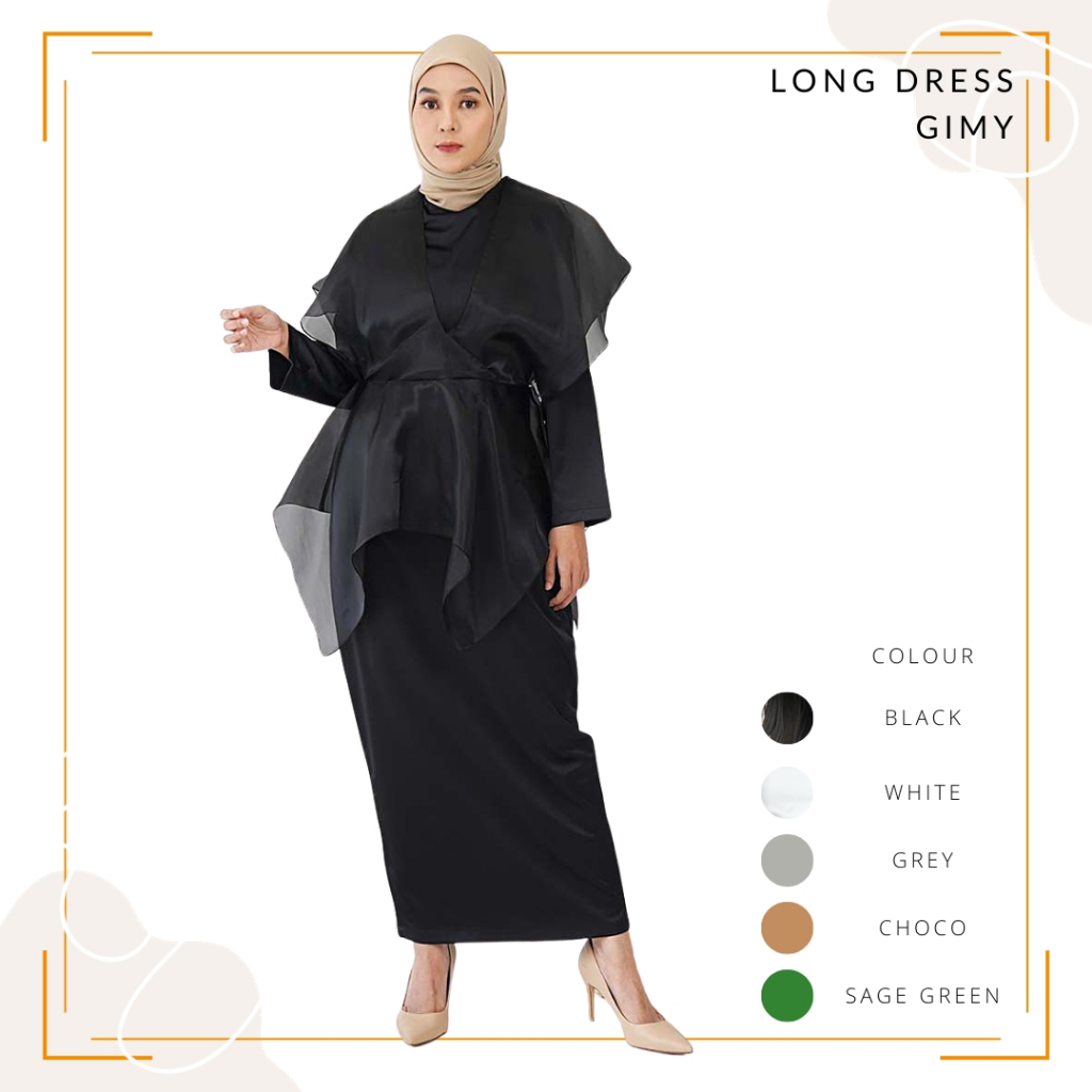 Long Dress Wanita Gimy Muslimah Lengan Panjang Maxi Satin Premium