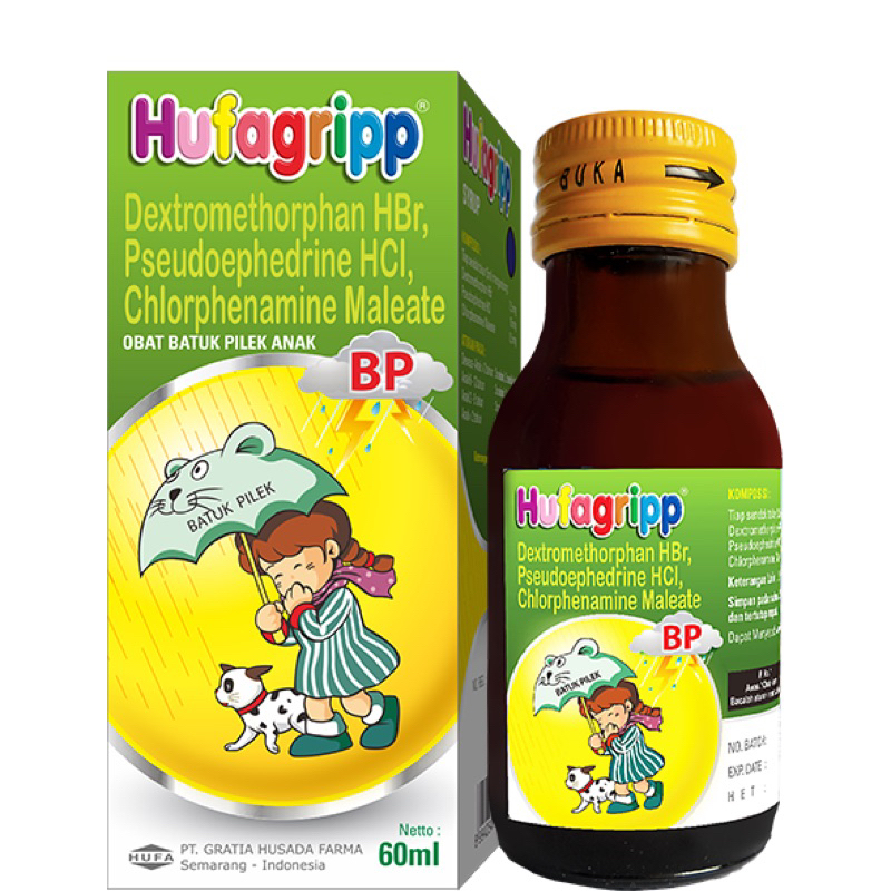 Hufagrip syrup hijau meringankan batuk tidak berdahak & pilek