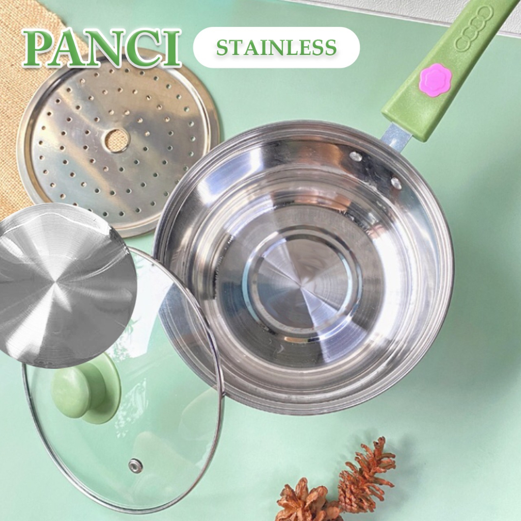 Panci Susu / Panci Susu + Kukusan / Panci Serbaguna / Panci Susu Stainless 18cm Sinda / Panci Susu T