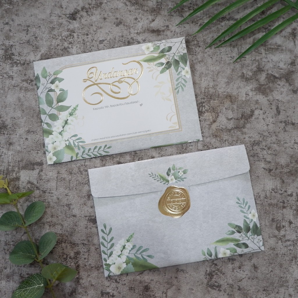 

[BISA 10 PCS] Undangan + Amplop Softcover Warna Hijau Abu Rustic QH-08