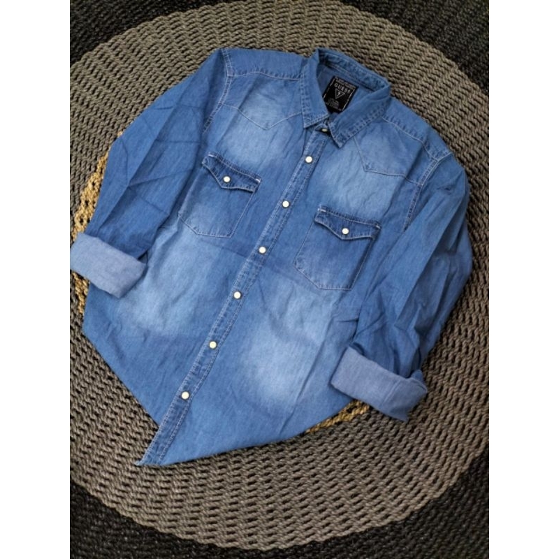 KEMEJA JEANS LENGAN PANJANG MODEL STANDAR IMPORT BAHAN JEANS WASHING KEMEJA PRIA JEANS
