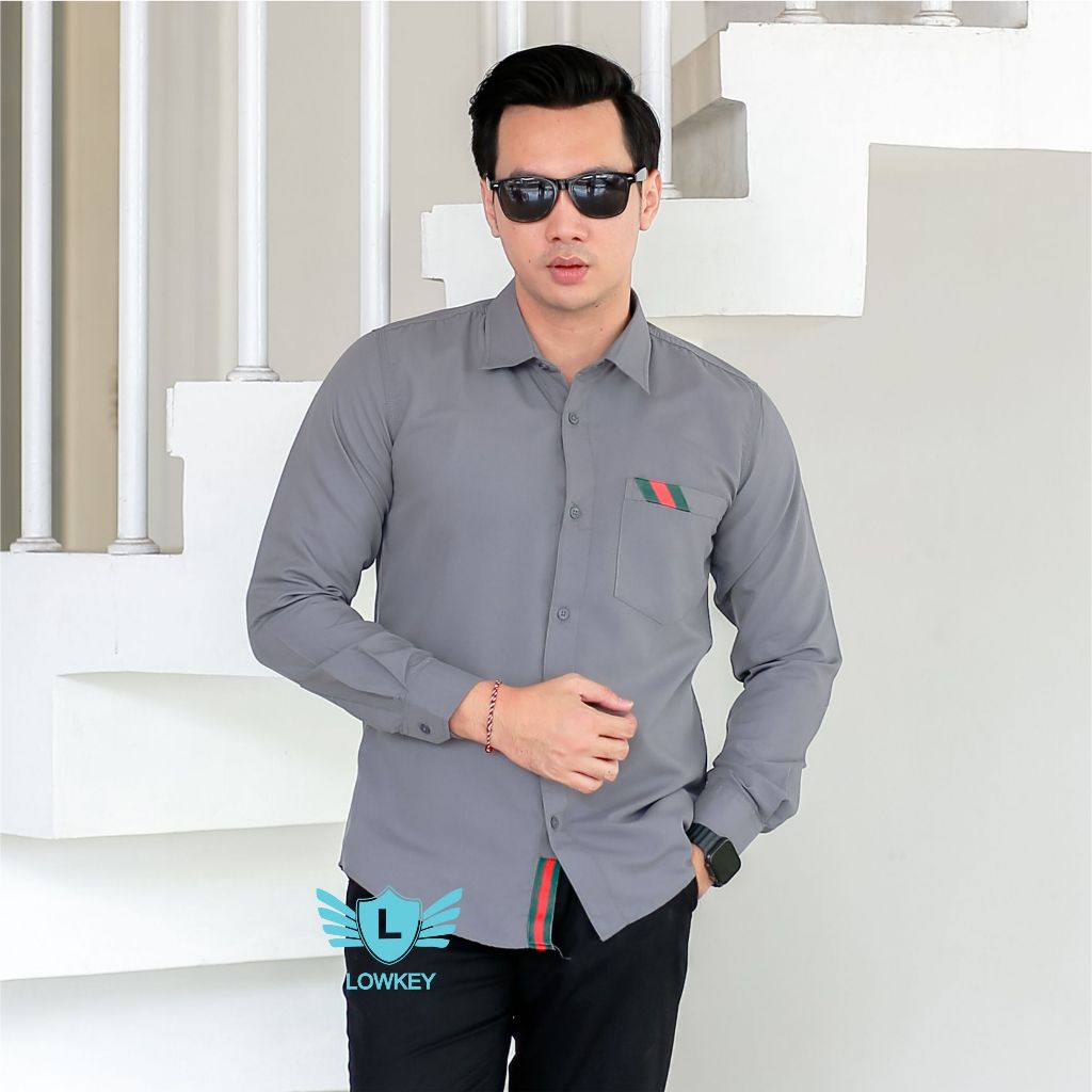 Lowkey Kemeja Slimfit PJ 01 Abu | Kemeja Pria Lengan Panjang Kemeja Cowok Keren Kemeja Pria Slimfit 
