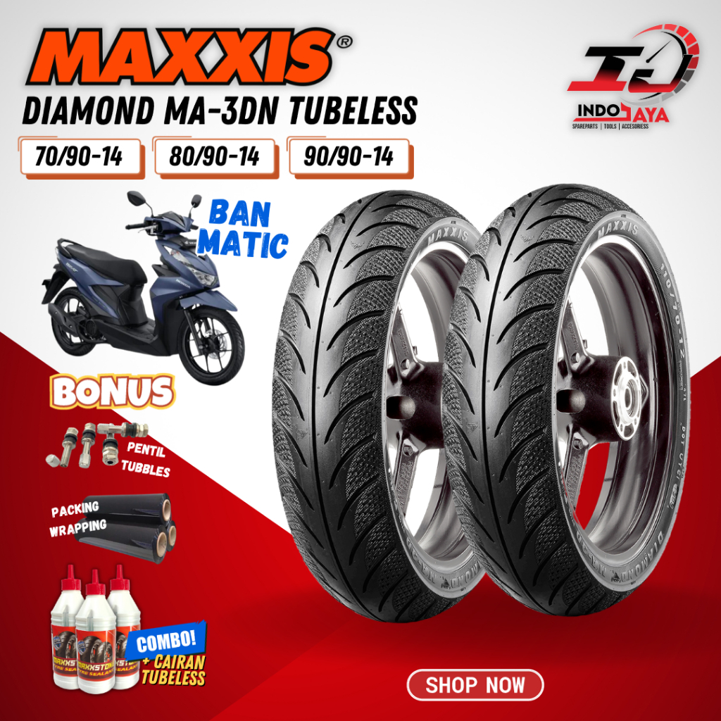 [BAYAR DI TEMPAT] (READY STOCK) BAN MAXXIS DIAMOND MA-3DN TUBELESS (70/90-14 / 80/90-14 / 90/90-14 )