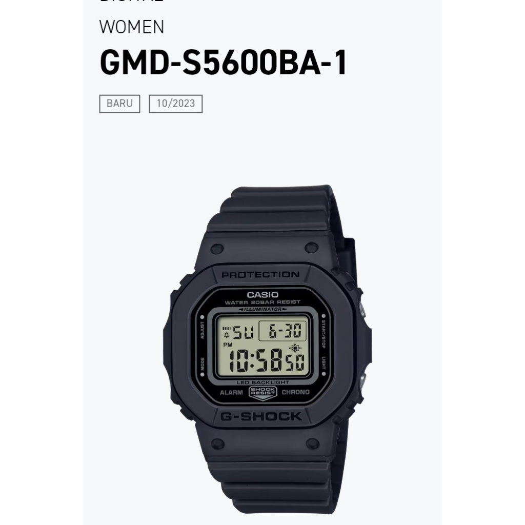 Casio G-Shock Jam tangan Digital Pria Original GMD-S5600BA Hitam Putih