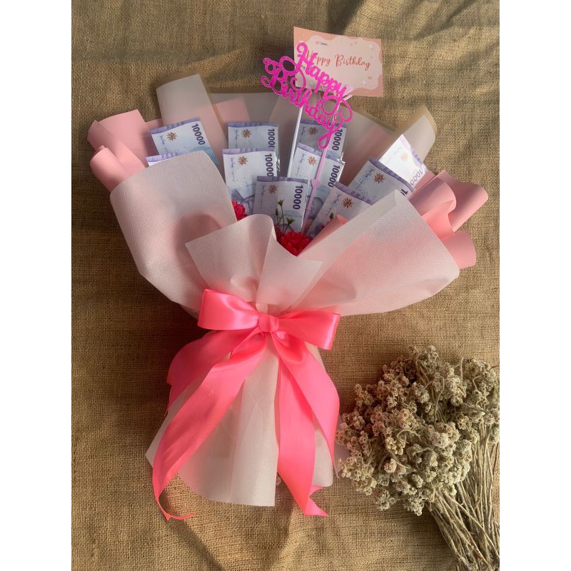 buket uang (money bouquet) uang replika bisa diganti uang asli 12 lembar