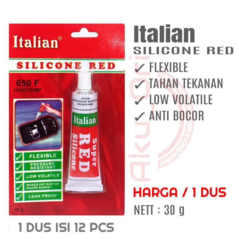 

1 DUS LEM ITALIAN RED Silicone Merah 30 g isi 12 pcs