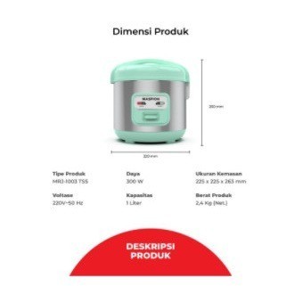 Rice Cooker Maspion MRJ 1003 TSS Magic Com Penanak MRJ1003 tSS 1 Liter