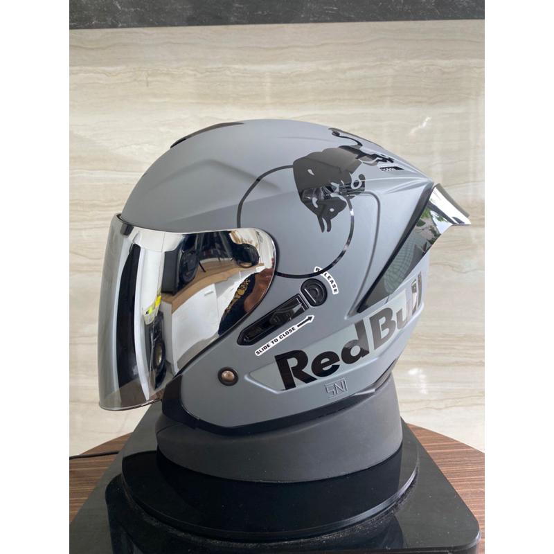 Helm G2 Optimax Solid White Paket Ganteng Visor Blue/Gold