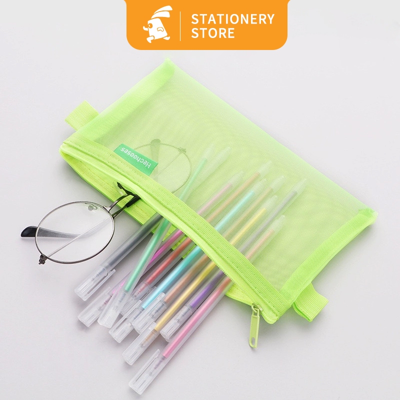 

Tempat pensil jaring transparan kapasitas besar korea pouch Kotak pensil mesh Tas penyimpanan ujian siswa Tas alat tulis-Rabbit_Stationery