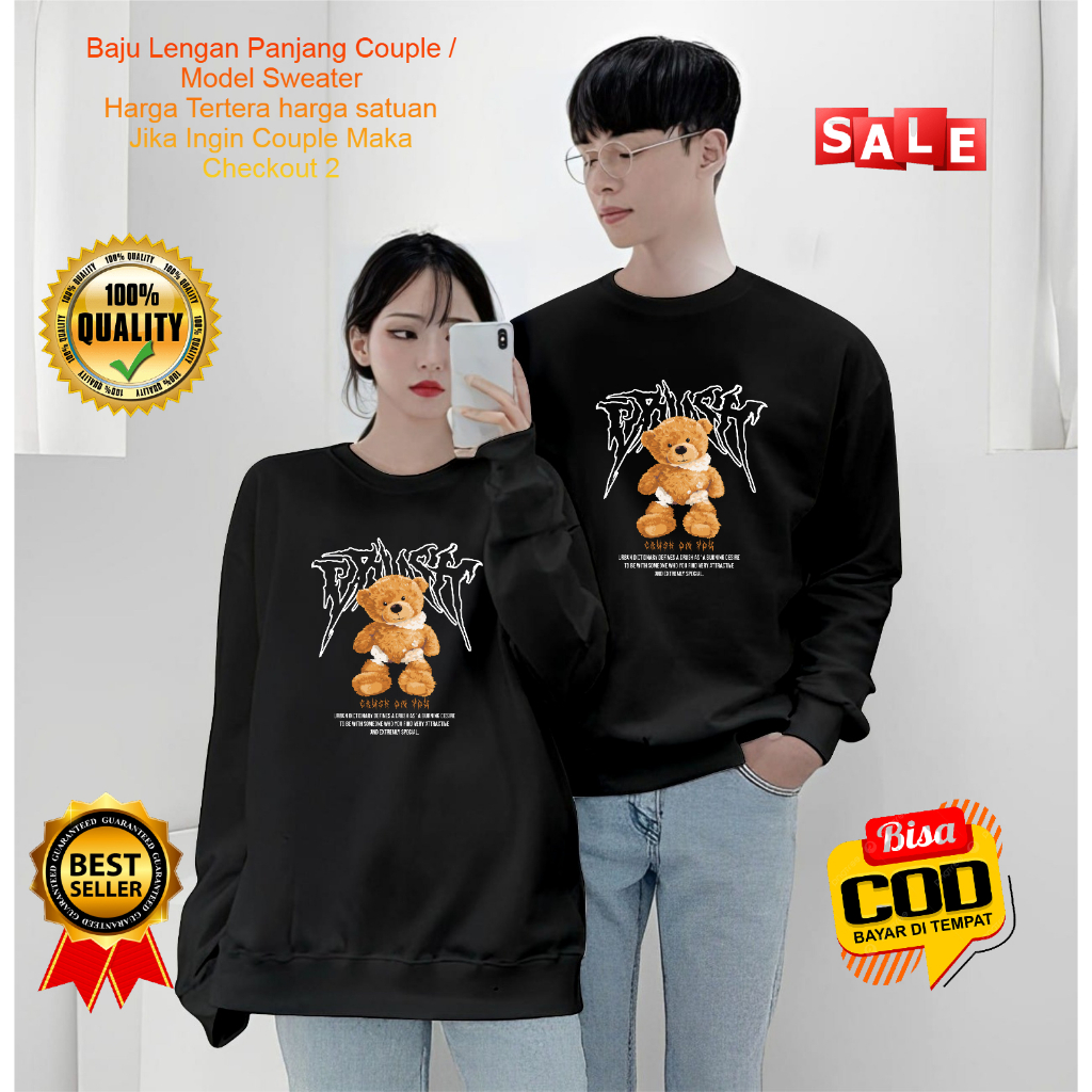 Baju Kaos Couple Pasangan Bear CRUSH / Kaos Lengan Panjang Kapelan Model Sweater / Kaos Couple Cewek