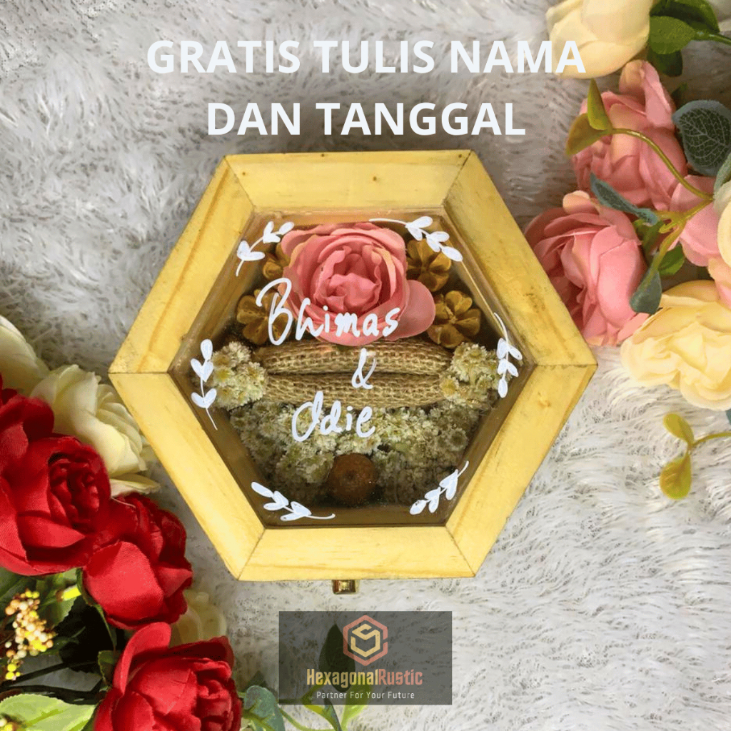 KOTAK CINCIN RING BOX READY STOCK KAYU RUSTIC ESTETIK WEDDING ENGAGEMENT BENTUK SEGI 6 KERAJINAN KAY
