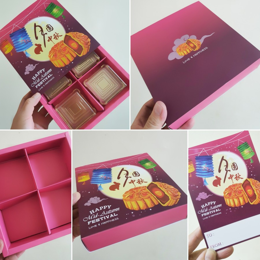 

( 5 Pcs ) Dus Mooncake 100 gr Sekat 4 Motif " VIOLET RABBIT " Ukuran ( 5 Pcs ) Laminated Doof 1 Muka Full Colour