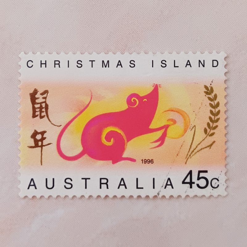 

(AD) Perangko Christmas Island - Australia Chinese New Year 1996 - Year of the Rat - Rat with Tambourine 45c Used