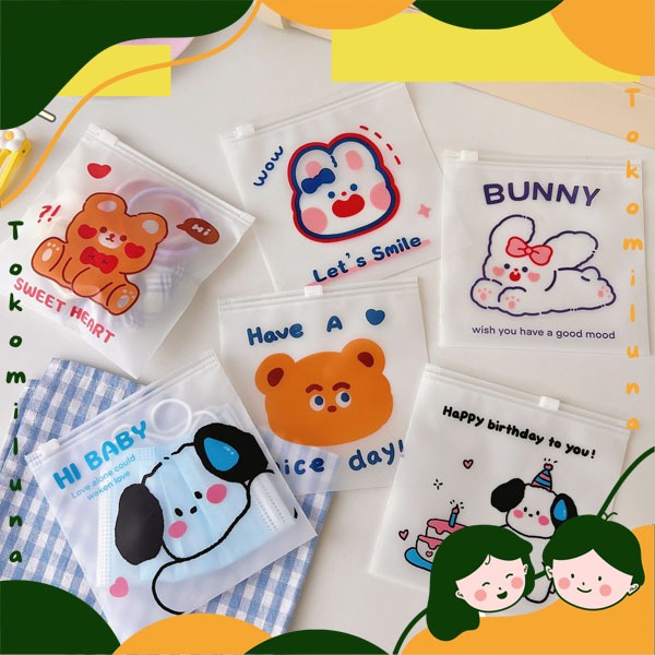 

Zipperbag square mini organizer tempat alat tulis kantong serbaguna motif lucu cute pouch makeup HB1523