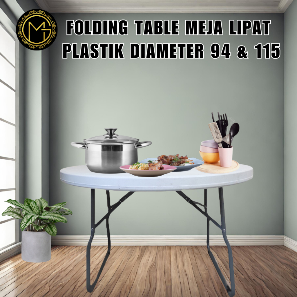 FOLDING TABLE MEJA LIPAT PLASTIK BULAT DIAMETER 94 & 115 CM