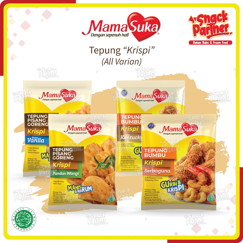 

MAMASUKA Tepung Krispi 70 / 210 GR - Crispry Pisang Goreng Banana Fritter Flour Vanilla Vanila Pandan Wangi Kentucky Serbaguna Original Bakwan Tempe Ketumbar - Mama Suka