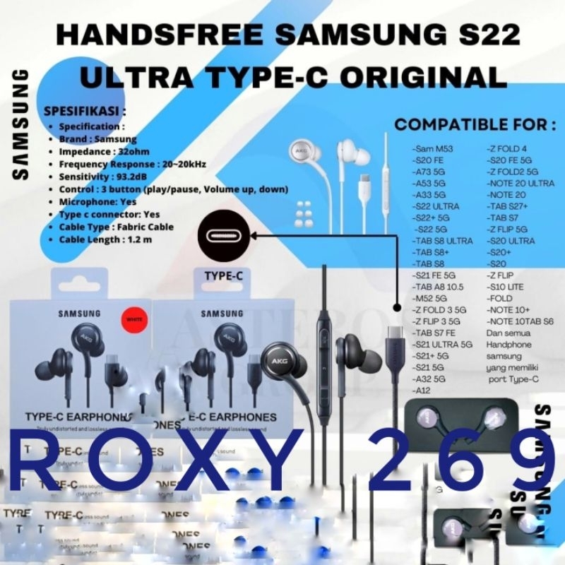 Handsfree Earphone Headset Handset Samsung USB Type C Original - S20 S21 S22 S23 S24 S25 Ultra Plus 