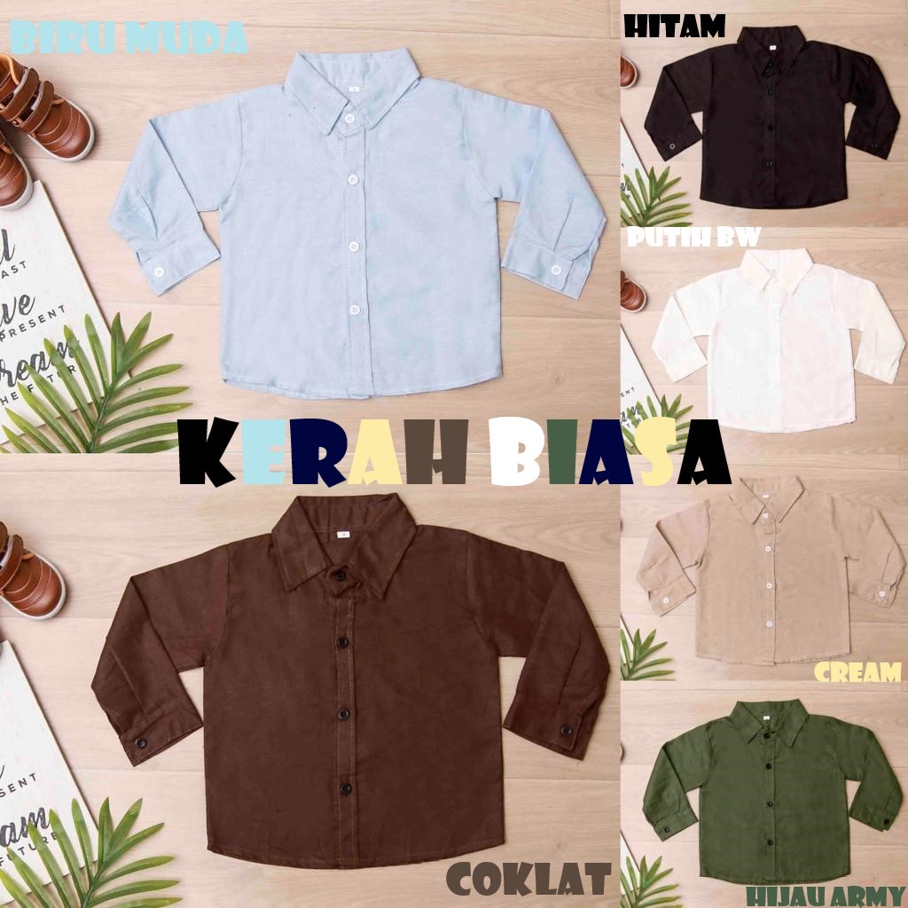 KoboiKids - KEMEJA KERAH BIASA TANGAN PANJANG ANAK 1-12 TAHUN BAHAN KATUN LINEN