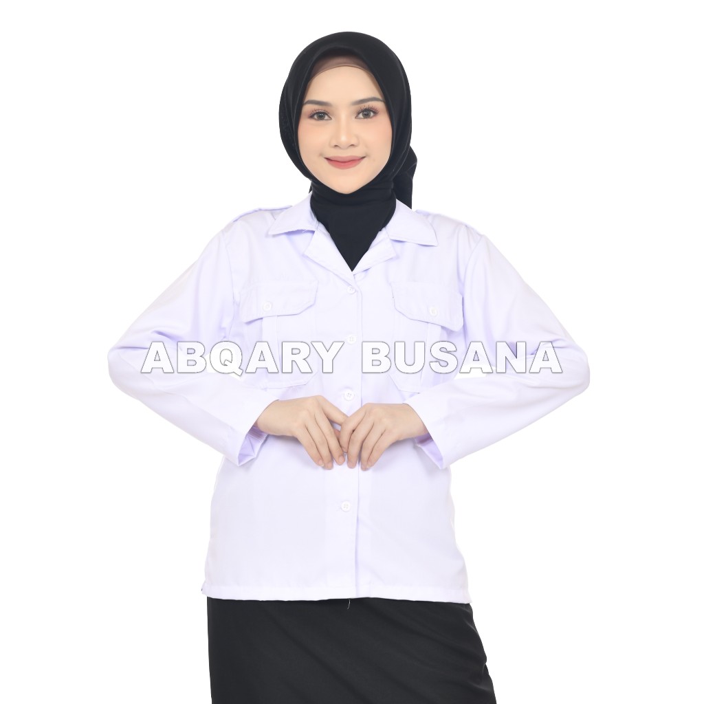 Kemeja PDH Putih PNS Wanita Tebal - Baju Dinas Resmi - Seragam PNS Cewek List - Kemeja Pangkat Dinas