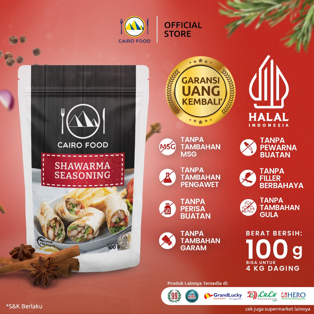 

Bumbu Shawarma Sehat – Tanpa MSG, 100% Rempah Murni | Cairo Food - 100g
