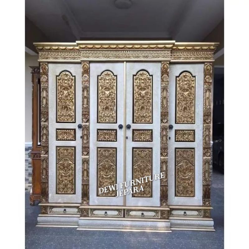 lemari pakaian pintu 4 ukiran gebyok furniture Jepara