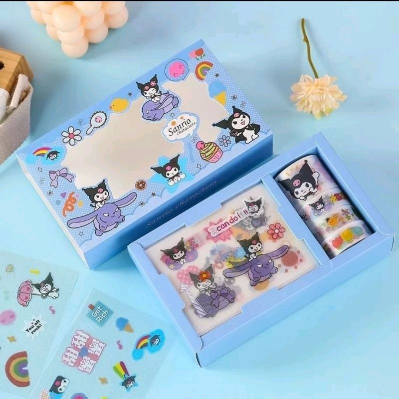 

Sticker Lucu Sanrio Karakter Label Hp Buku Diary Tumbler Isi 100Pcs - ROLL BIRU