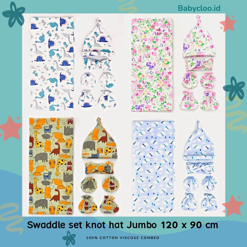 Bedong Bayi Jumbo / Swaddle set knot hat / swaddle set bandana / swaddle set / bedong bayi / bedong 