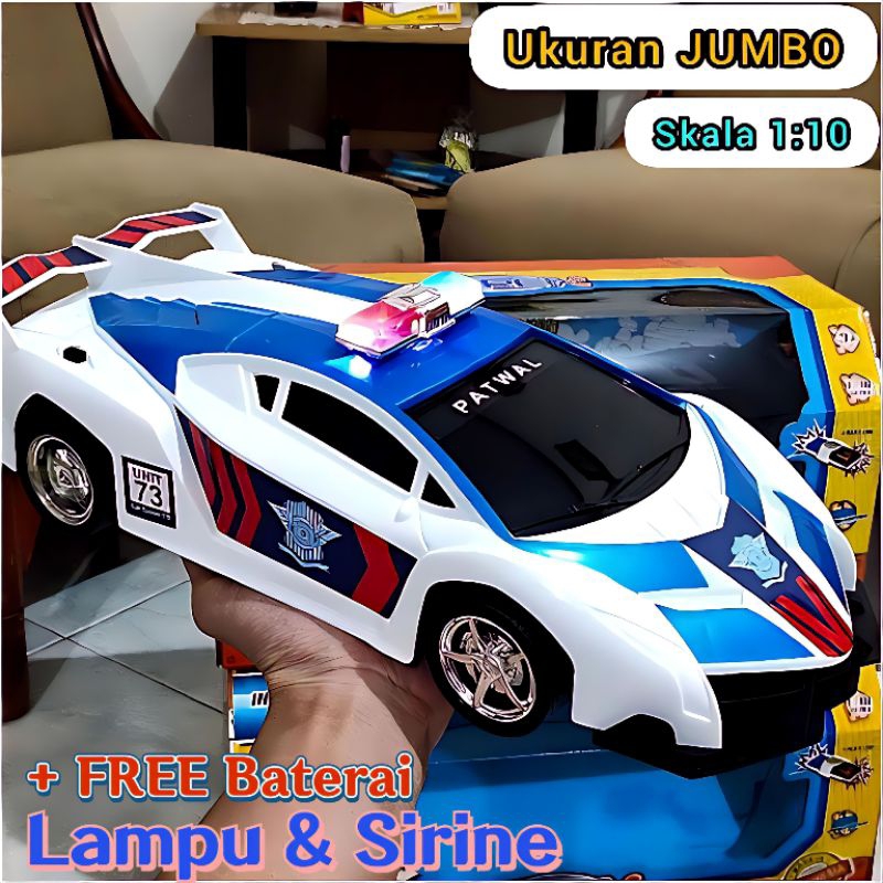 Mainan RC Car Police Jumbo 1:10 Remote Control Baterai Cas ada Lampu dan suara Sirine Anak Laki eduk