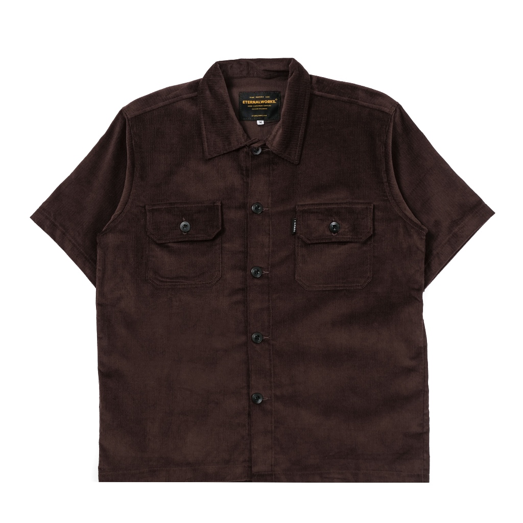RUSH BROWN POCKET CORDUROY SHIRT - KEMEJA CORDUROY LENGAN PENDEK