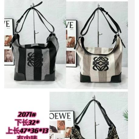 Fashionable brand bag, Loewe logo, canvas tote bag, imported Oxford cloth stripe pattern bucket bag,