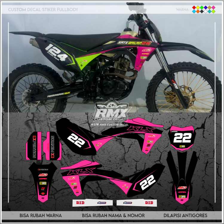 DECAL GORDON FULLBODY (005) DEKAL STIKER KLX GORDON HITAM MERAH, KUNING, HIJAU, BIRU TUA/MUDA, EMAS/