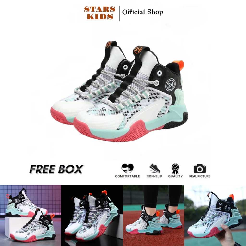 SEPATU BASKET ANAK IMPORT / SEPATU BASKET OLAHRAGA ORIGINAL IMPORT BERKUALITAS - WHITE BLUE