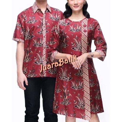 COUPLE DRESS BATIK MODERN SERAGAM DRESS BATIK SIZE STANDAR SAMPAI JUMBO SERAGAM BATIK MERAH COUPLE D