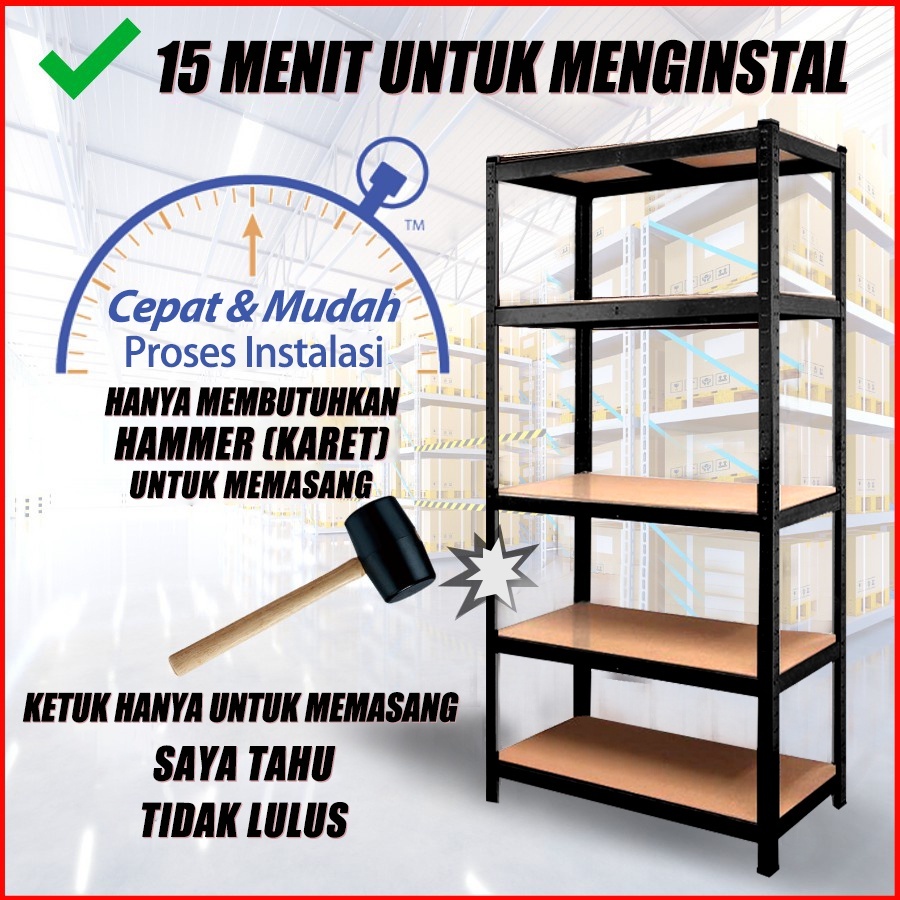 Rak besi 5 susun Rak Susun 120x180cm Rak gudang 5 Tingkat Rak barang 5 layer  Rak dapur 5 lapisan Rak 5 susun serbaguna