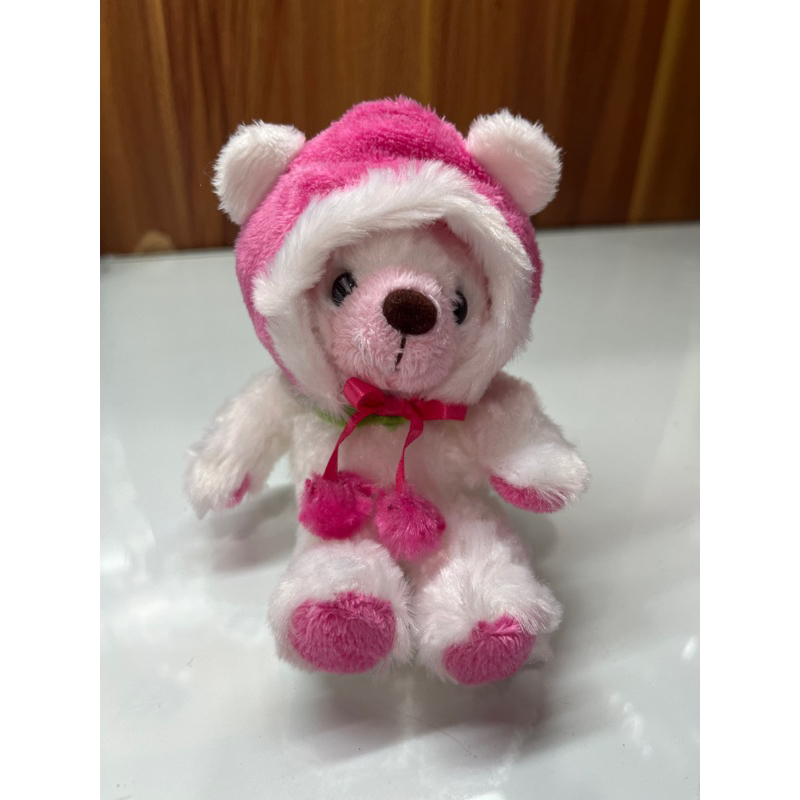 Boneka Gantungan Beruang Fujisey Putih Hoodie Pink Ganci Beruang kutub kupluk pink Fujisey Bag charm