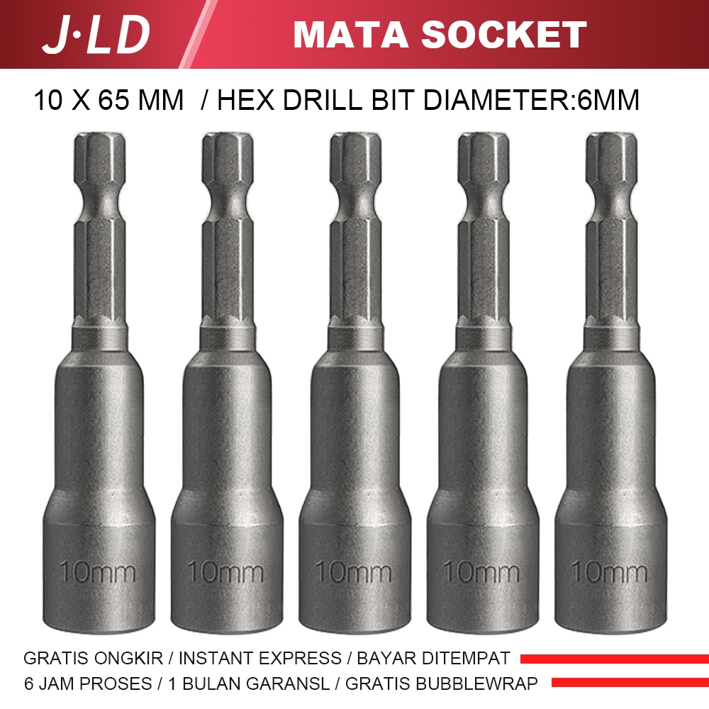 JLD 10MM Kunci Mata 5pcs Mata Shock Hex Magnetic Power Nut  Kunci socket set lengkap Untuk Impact Dr