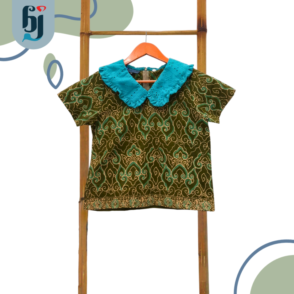 Blouse Batik Cap Anak Megamendung Hijau Kombinasi